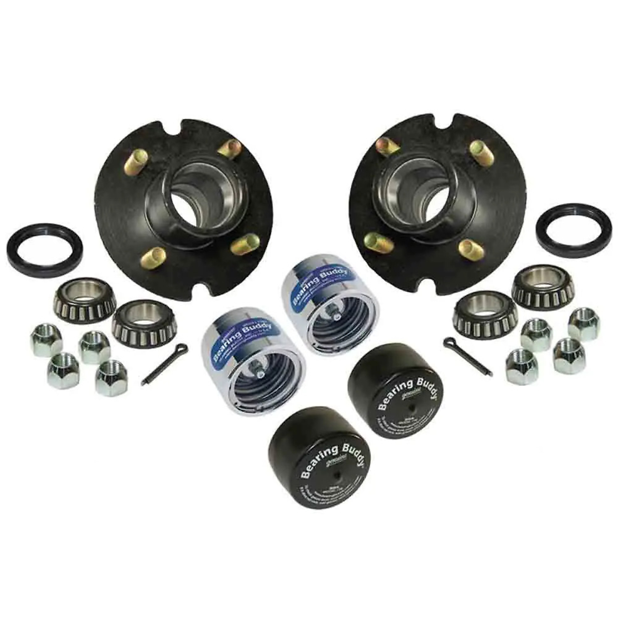 Rigid Hitch, 4-Bolt Idler Hub Kit for 1-1/16 inch Straight Spindles-PAIR, 4-Bolt on 4in Circle, For 2200 lb Axle, 1250lb Capacity per Hub, Complete Bearing and Seal Kit, Bearing Protectors and Bras, Model#  BT-100-22-A-
